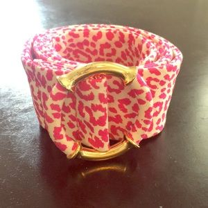JCrew women’s patterned belt with gold buckle
